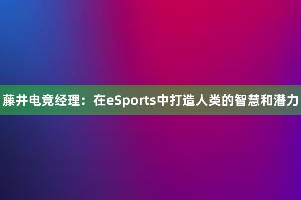 藤井电竞经理：在eSports中打造人类的智慧和潜力